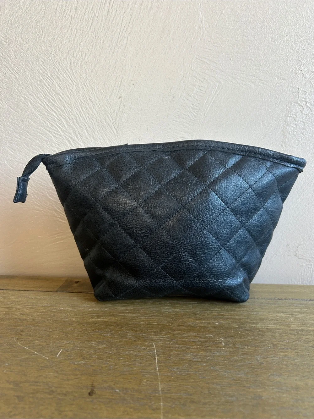 Unbranded Black Diamond Quilted Goldtone Metallic Studded Cosmetic Pouch.